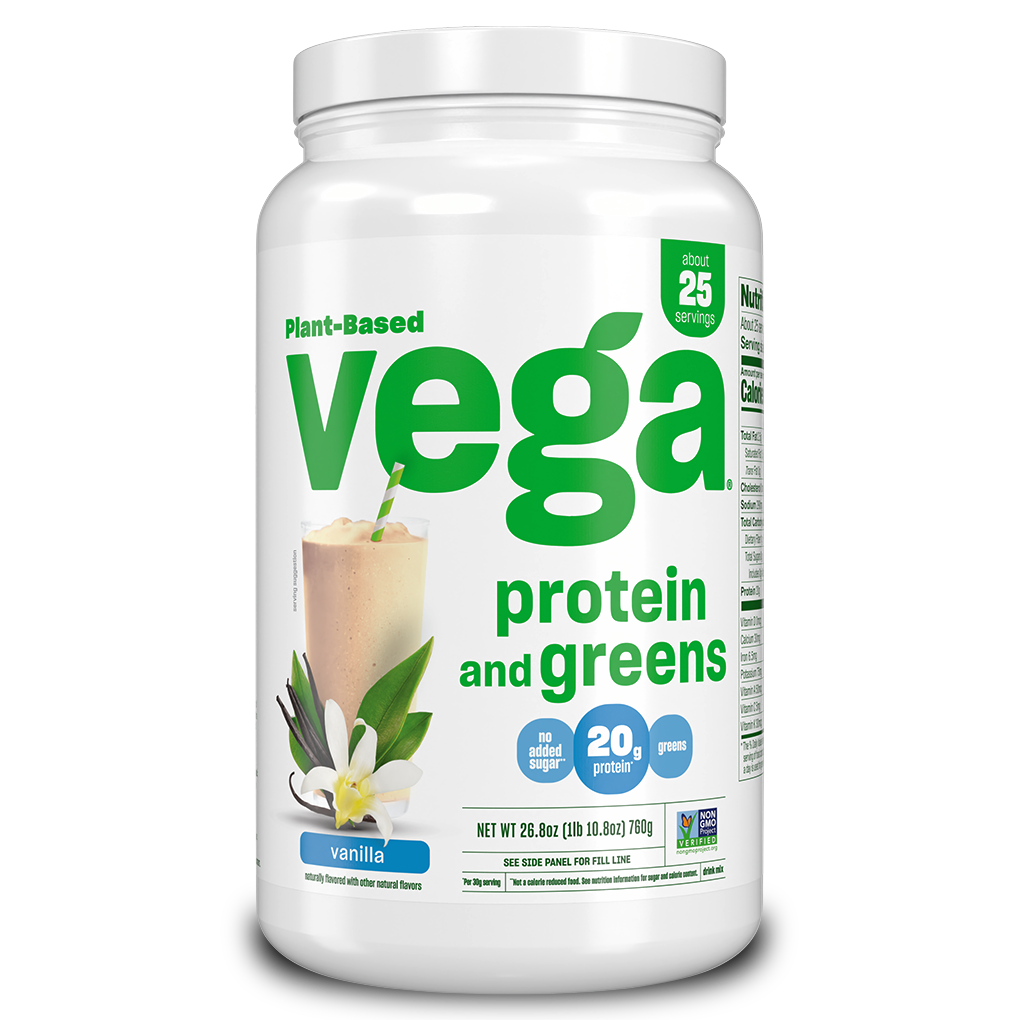 Vega Plant Based Protein powder Protein and Greens 25 serving Vanilla Tub
