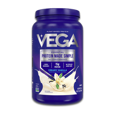 Vega® Protein Made Simple™ plant-based protein powder container with green and white label