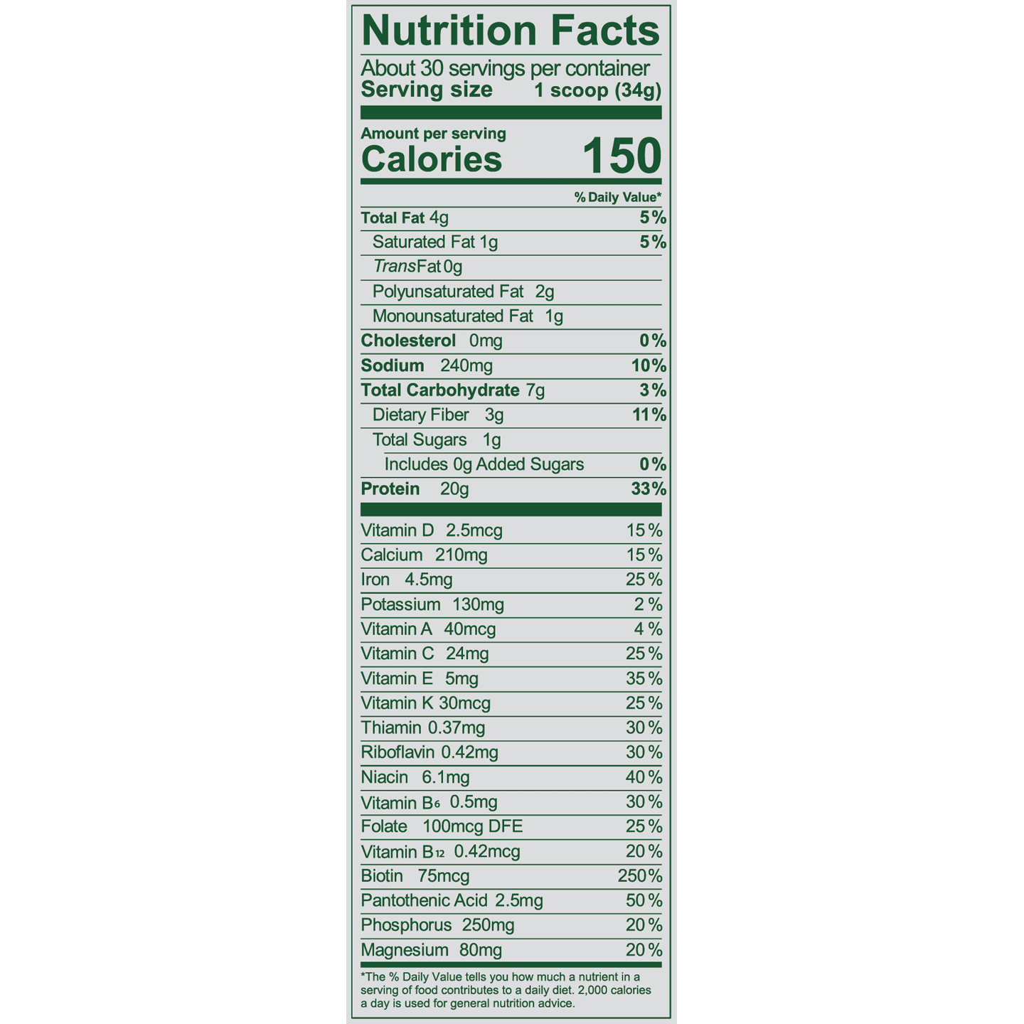 Vega Essentials Vanilla Nutrition Facts 