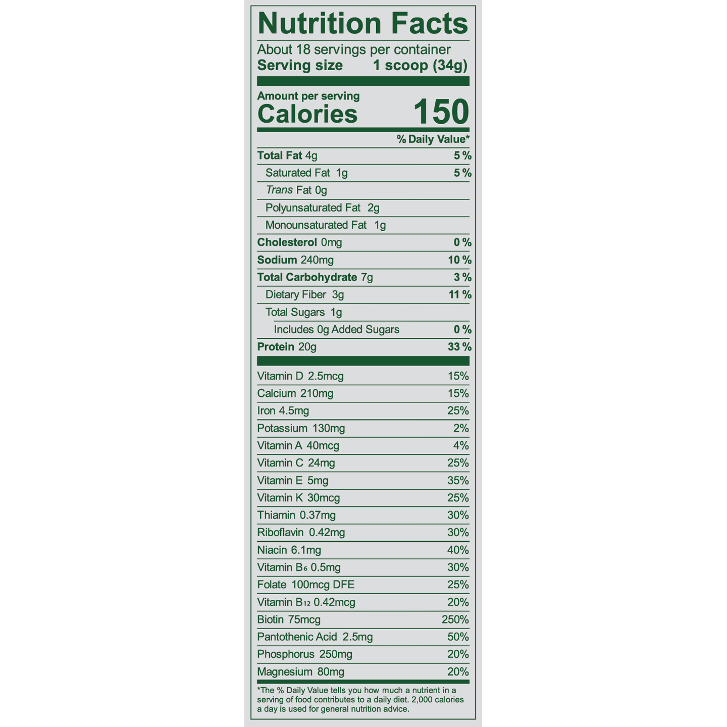 Vega Essential Vanilla Nutrition Facts 